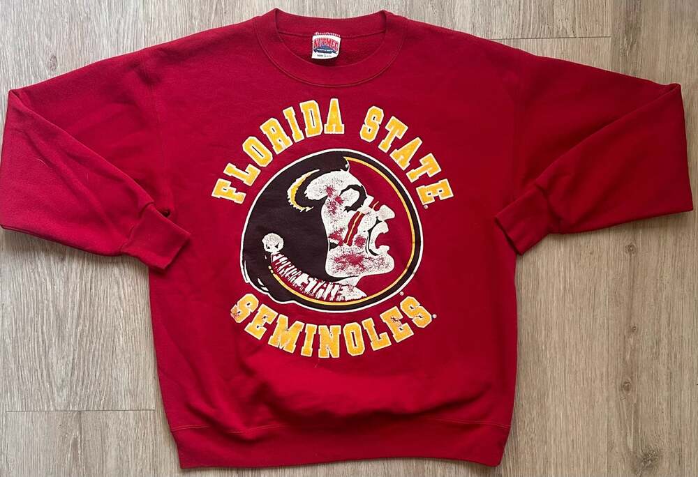 Vintage 90s Nutmeg Florida State Seminoles Crewneck Red Made in USA Size L
